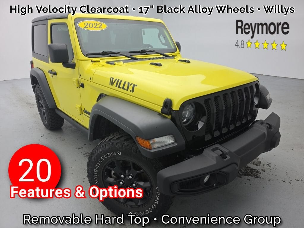 2022 Jeep Wrangler Willys 4x4 in Yellow — front three-quarter view