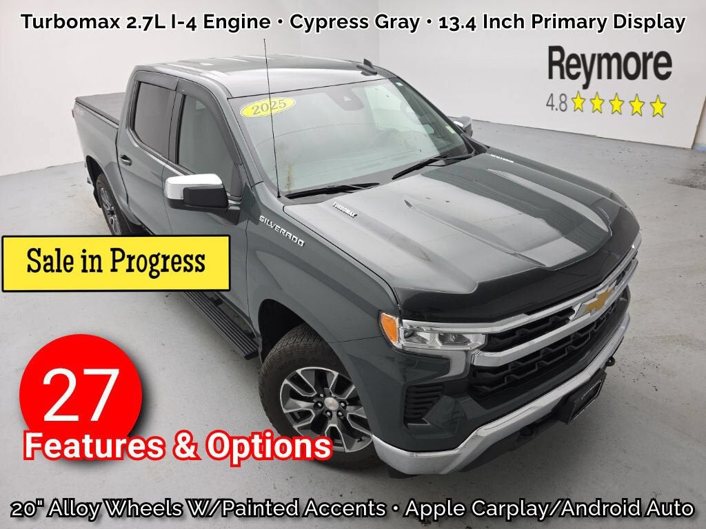 2025 Chevrolet Silverado 1500 LT (2FL) in Cypress Gray — front three-quarter view