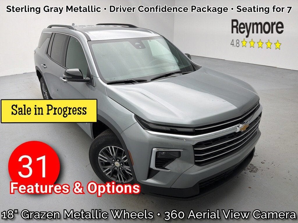 2026 Chevrolet Traverse LT in Sterling Gray Metallic — front three-quarter view