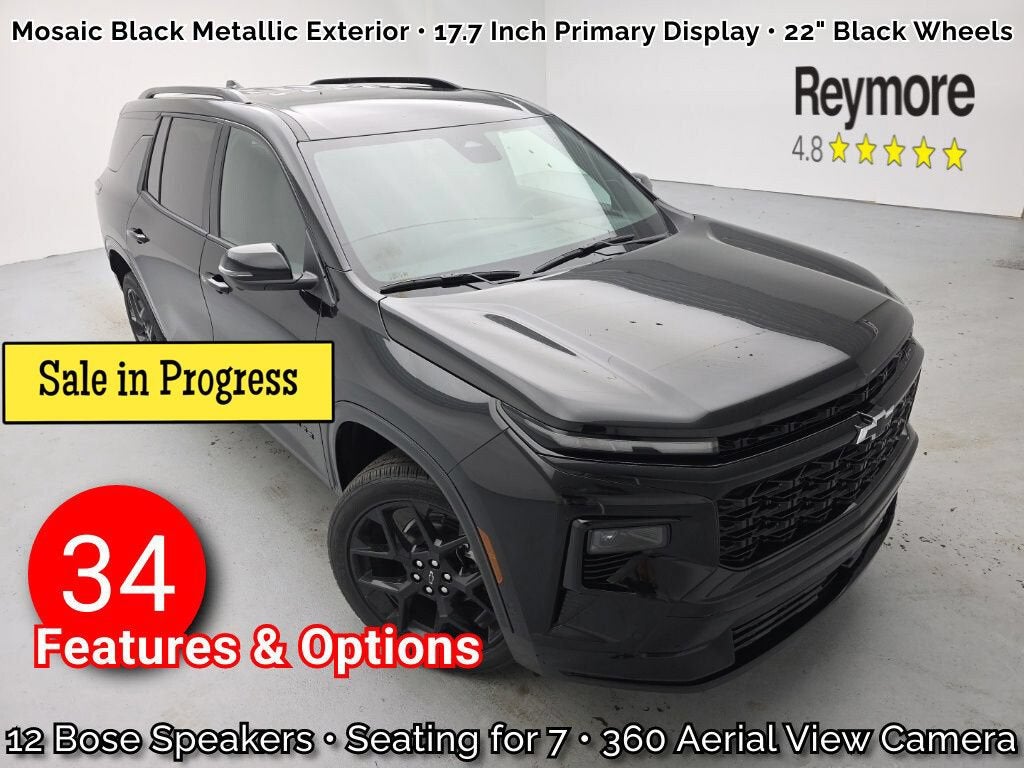 2026 Chevrolet Traverse RS in Mosaic Black Metallic — front three-quarter view