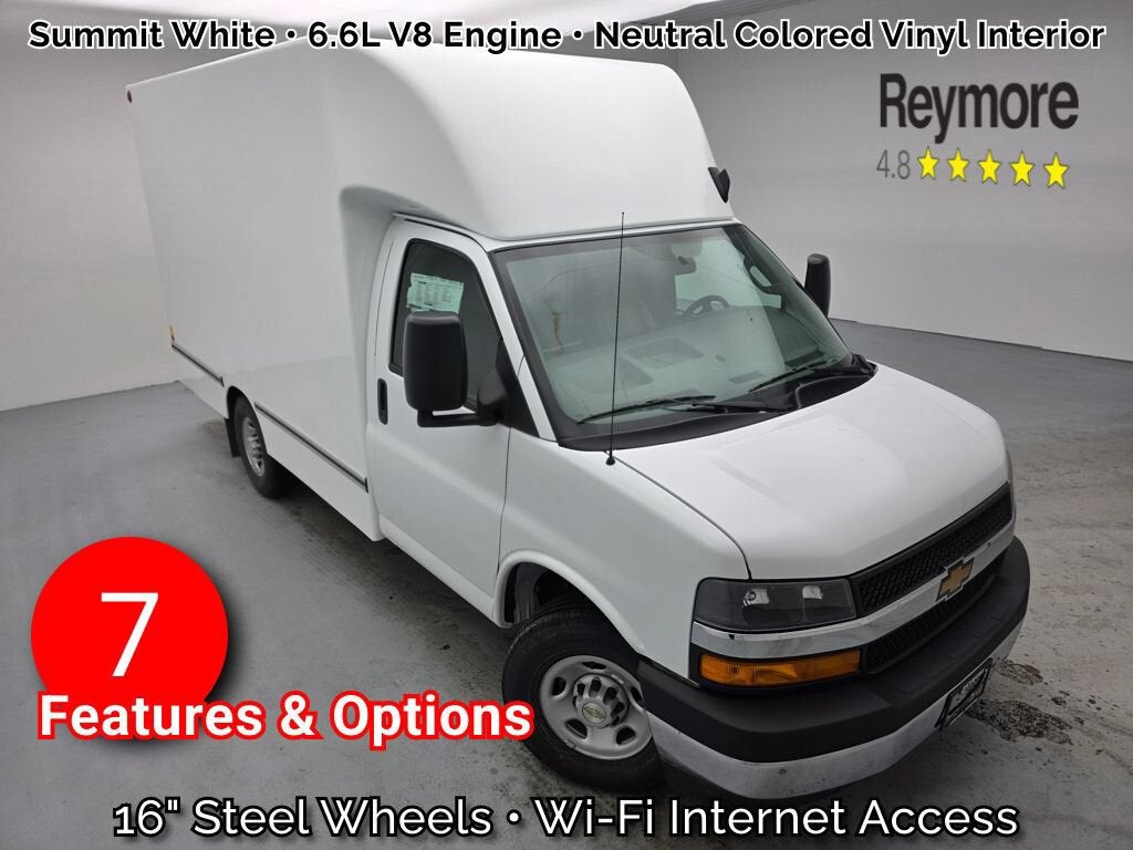 2026 Chevrolet Express Cutaway 3500 1WT in Summit White — front three-quarter view