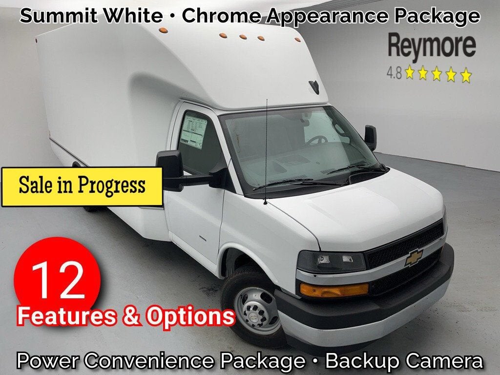 2025 Chevrolet Express Cutaway 3500 1WT in Summit White — front three-quarter view
