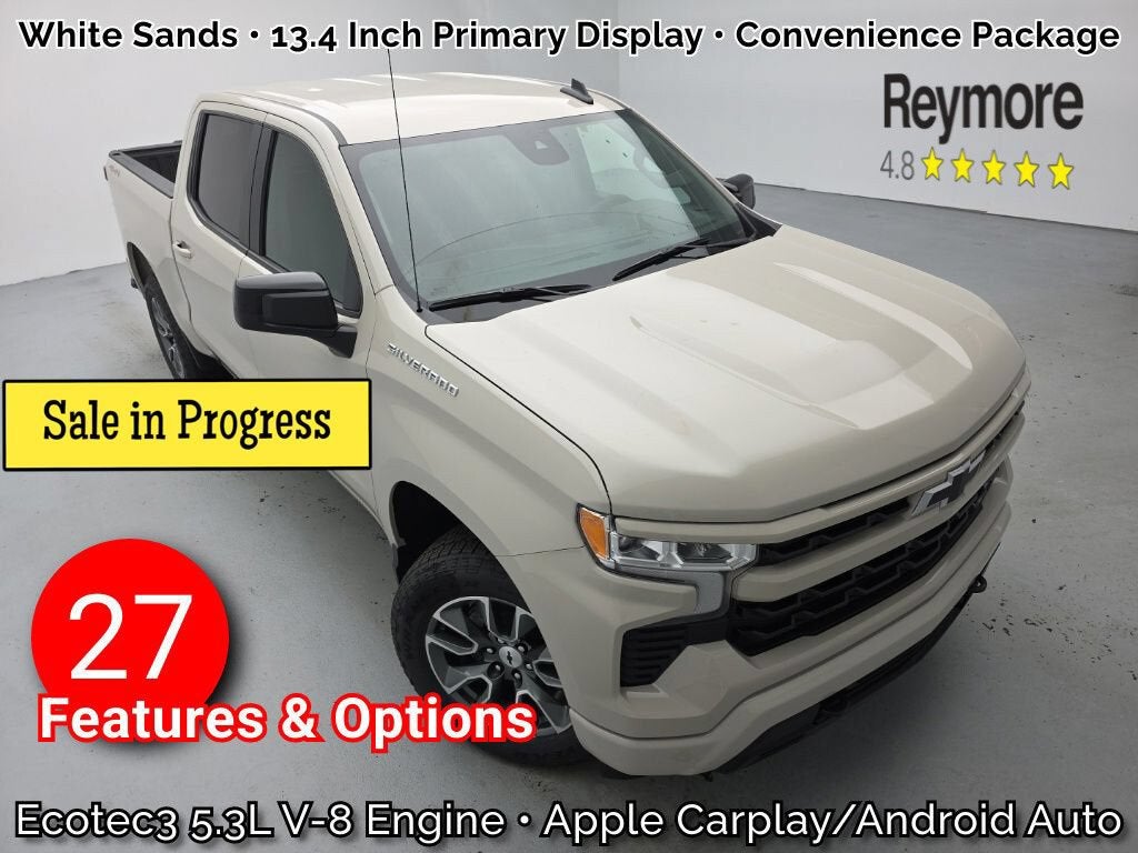 2026 Chevrolet Silverado 1500 RST in White Sands — front three-quarter view