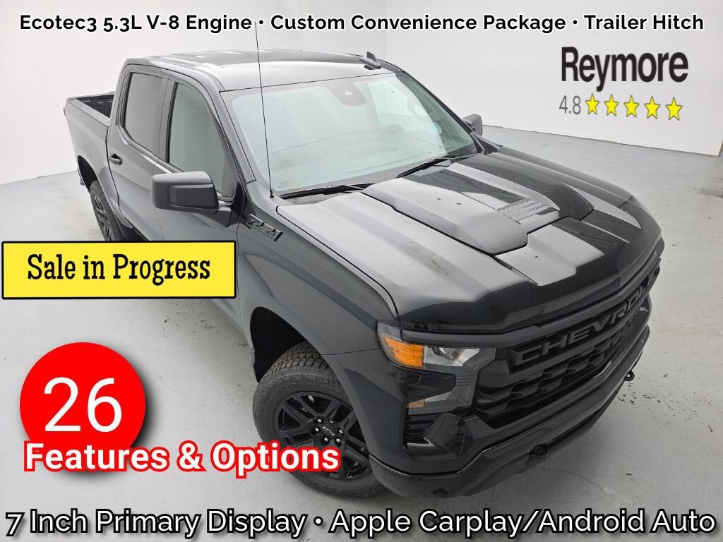 2026 Chevrolet Silverado 1500 Custom Trail Boss in Black — front three-quarter view