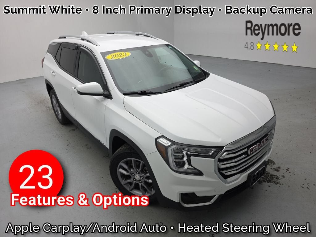 2023 GMC Terrain SLT in Summit White — front three-quarter view