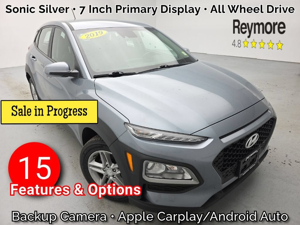 2019 Hyundai Kona SE in Silver — front three-quarter view
